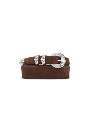 Ceinture Silver Ostrich Brown Suede