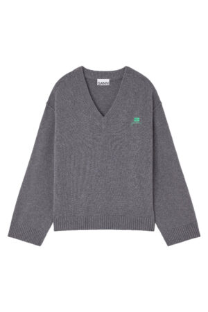 Pull col V gris Ganni