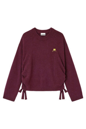 Pull col rond bordeaux avec noeuds Ganni