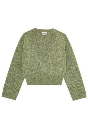 Pull col v Ganni vert