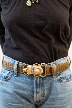 Ceinture Scarabée Claris Virot GM croco Kaki Doré