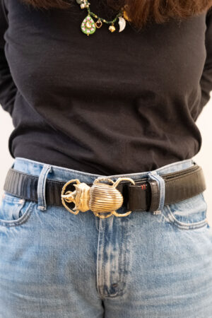 Ceinture Scarabée Claris Virot GM Croco Noir Doré