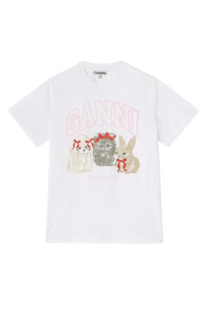 T-shirt blanc à imprimé animal Ganni