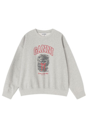 Sweat-shirt gris à motif chaton Ganni