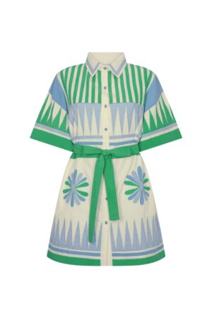 Robe Amaia Carolina K Crème Rayée Vert et Bleu