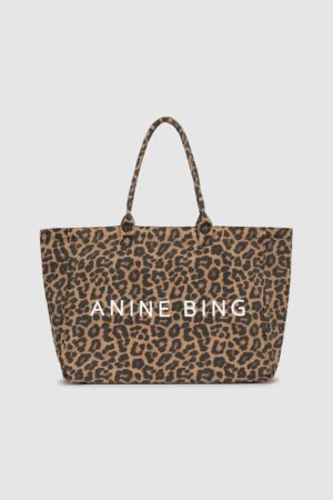 Cabas Leo Canvas Anine Bing Léopard Noir et Marron